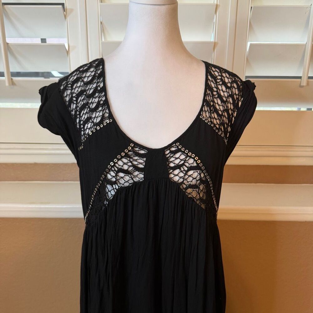 Free People Blessed Are The Meek Black Crochet Maxi Dress Boho Beach Comfy Sz S - Picture 2 of 7
